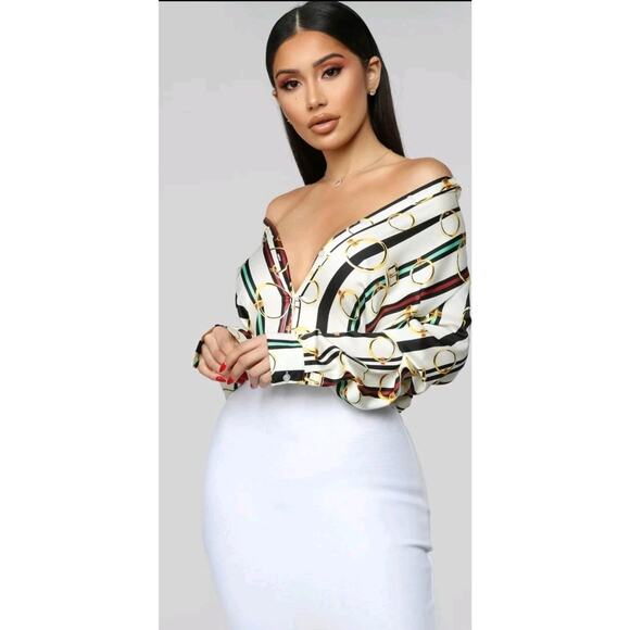 Fashion Nova Multicolor Button Down Shirt Small Collared Long Sleeve EUC - Picture 1 of 11